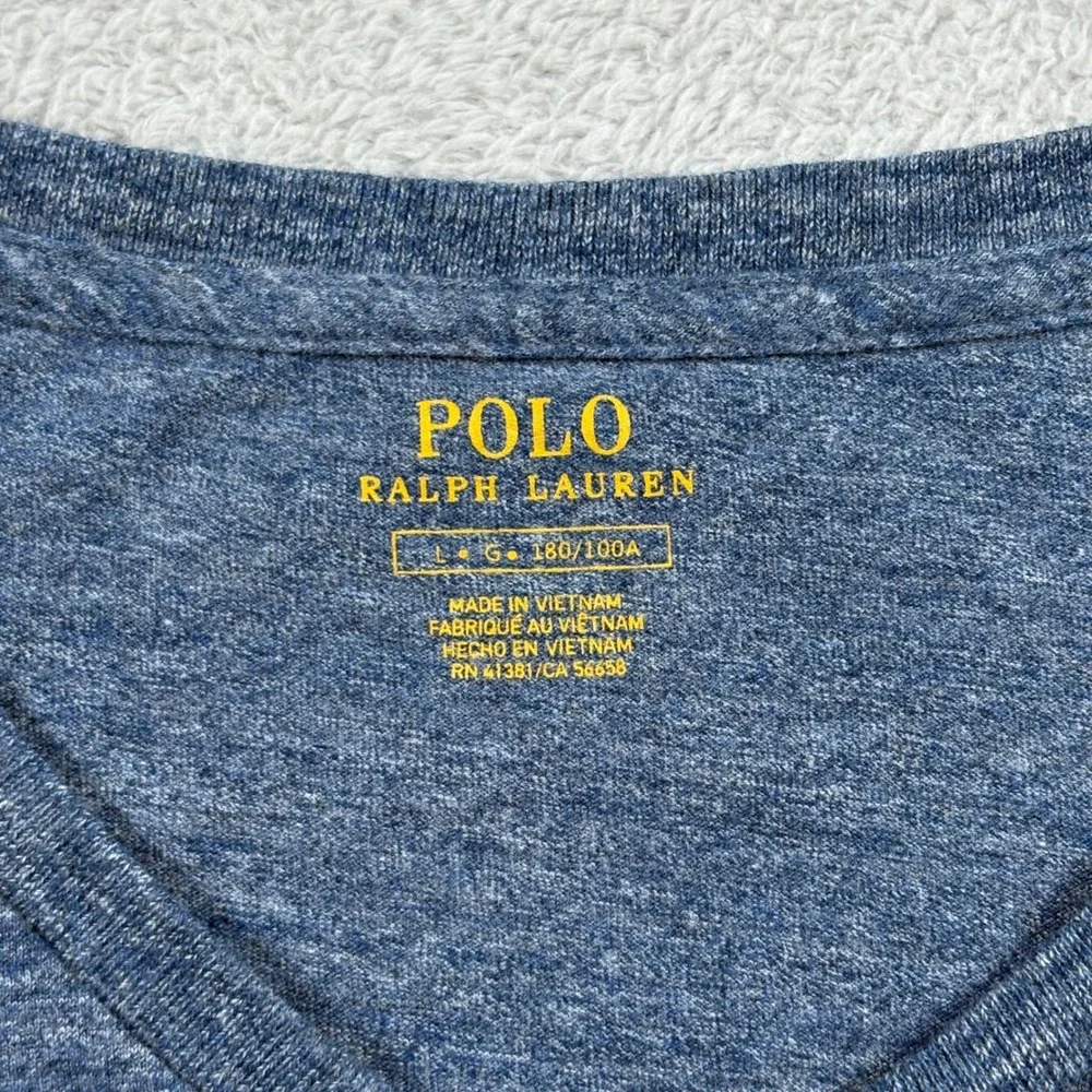 Polo Ralph Lauren V-Neck T-Shirt Mens Blue Heathered Pony Logo Cotton Large